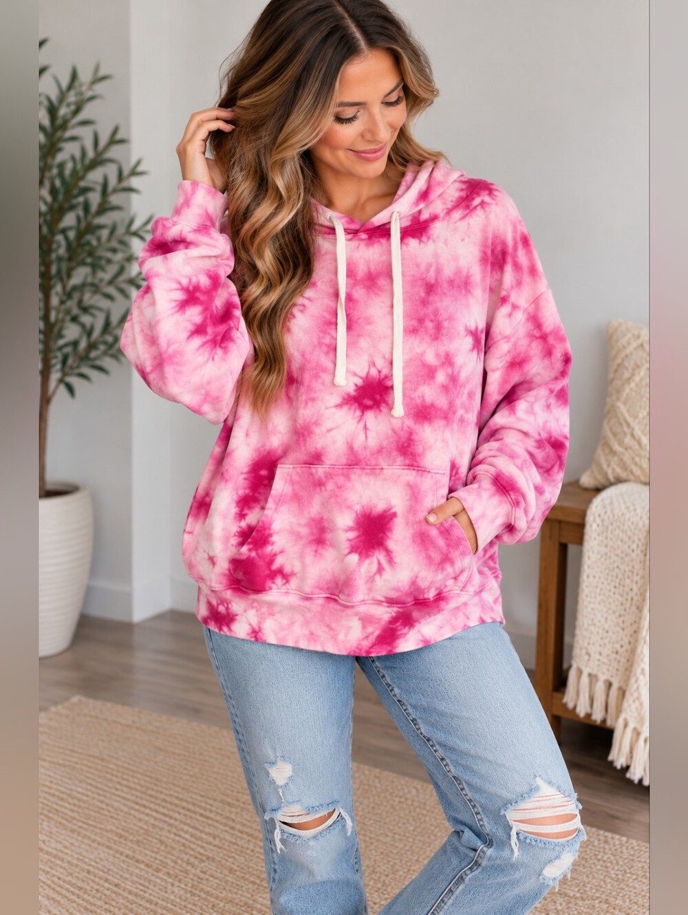 GAP Pink Tie Dye Oversized Pullover Hoodie Women’s Large